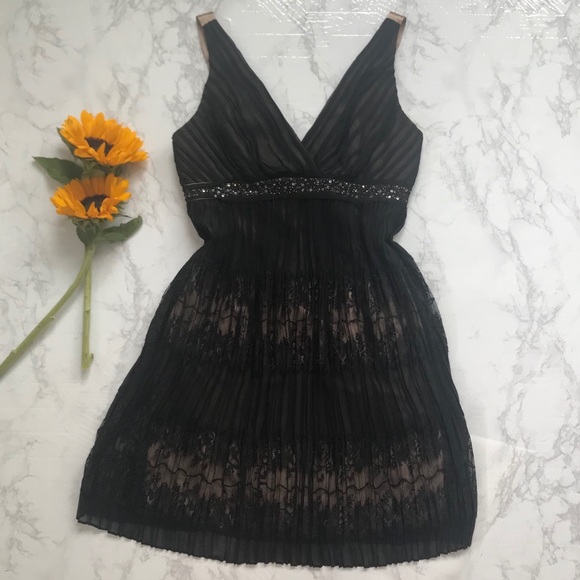BCBGMaxAzria Dresses & Skirts - BCBGmaxazria black silk beaded lace dress 6
